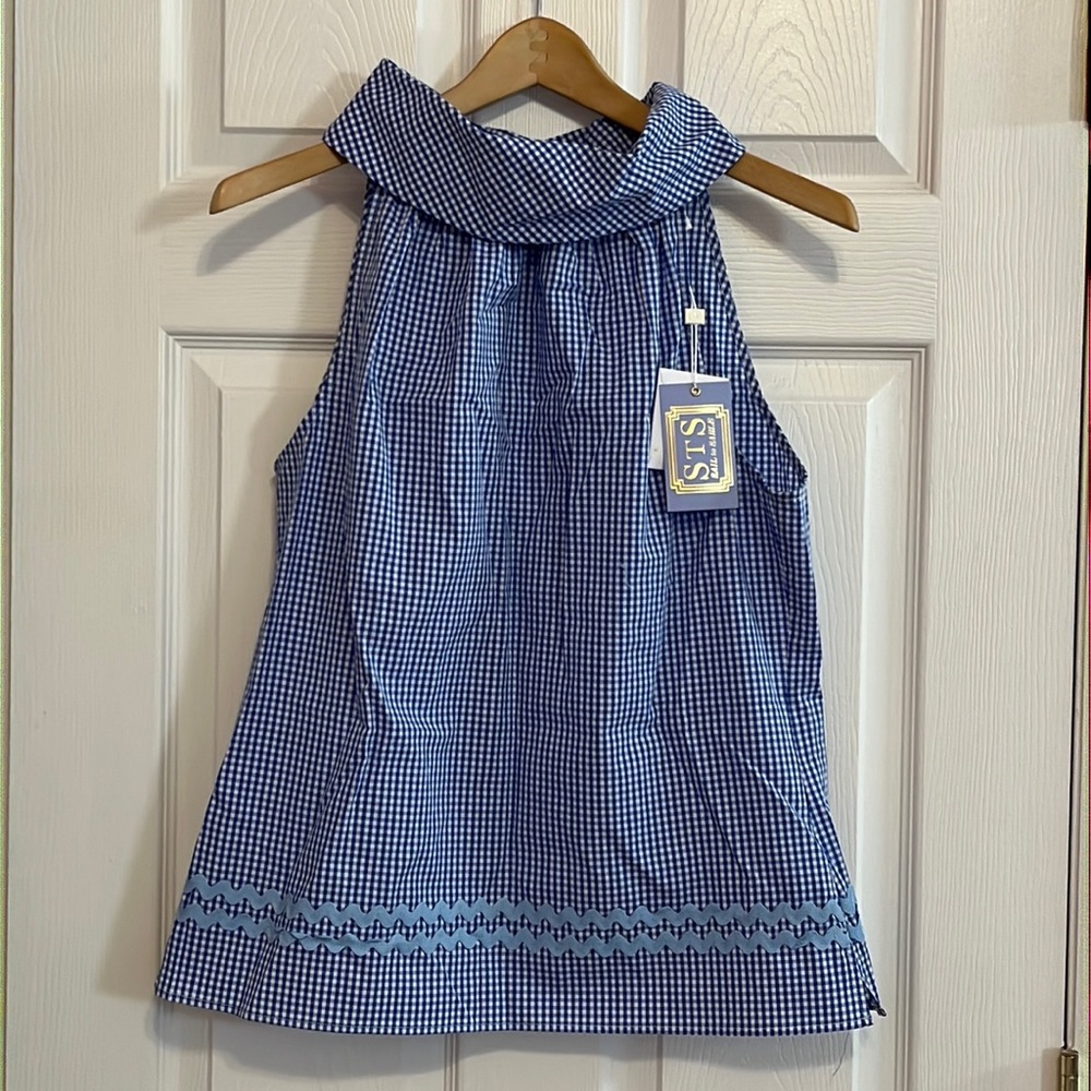 Sail to Sable Sleeveless Blouse, Medium, Blue/ White, Beautiful Back Buttons,New